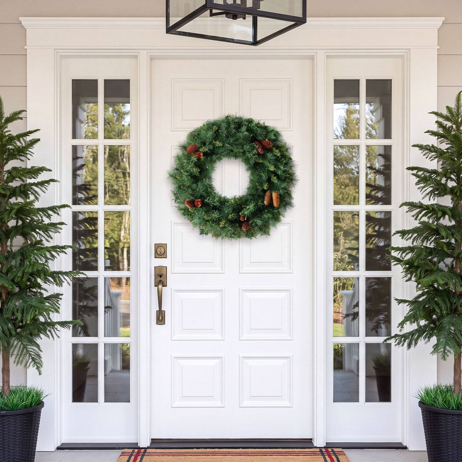 Alt View 1. Costway - Costway 1 PCS Pre-Lit Christmas Wreath with 143 Full Branch Tips 10 Pine Cones 50 LED Lights - Green.