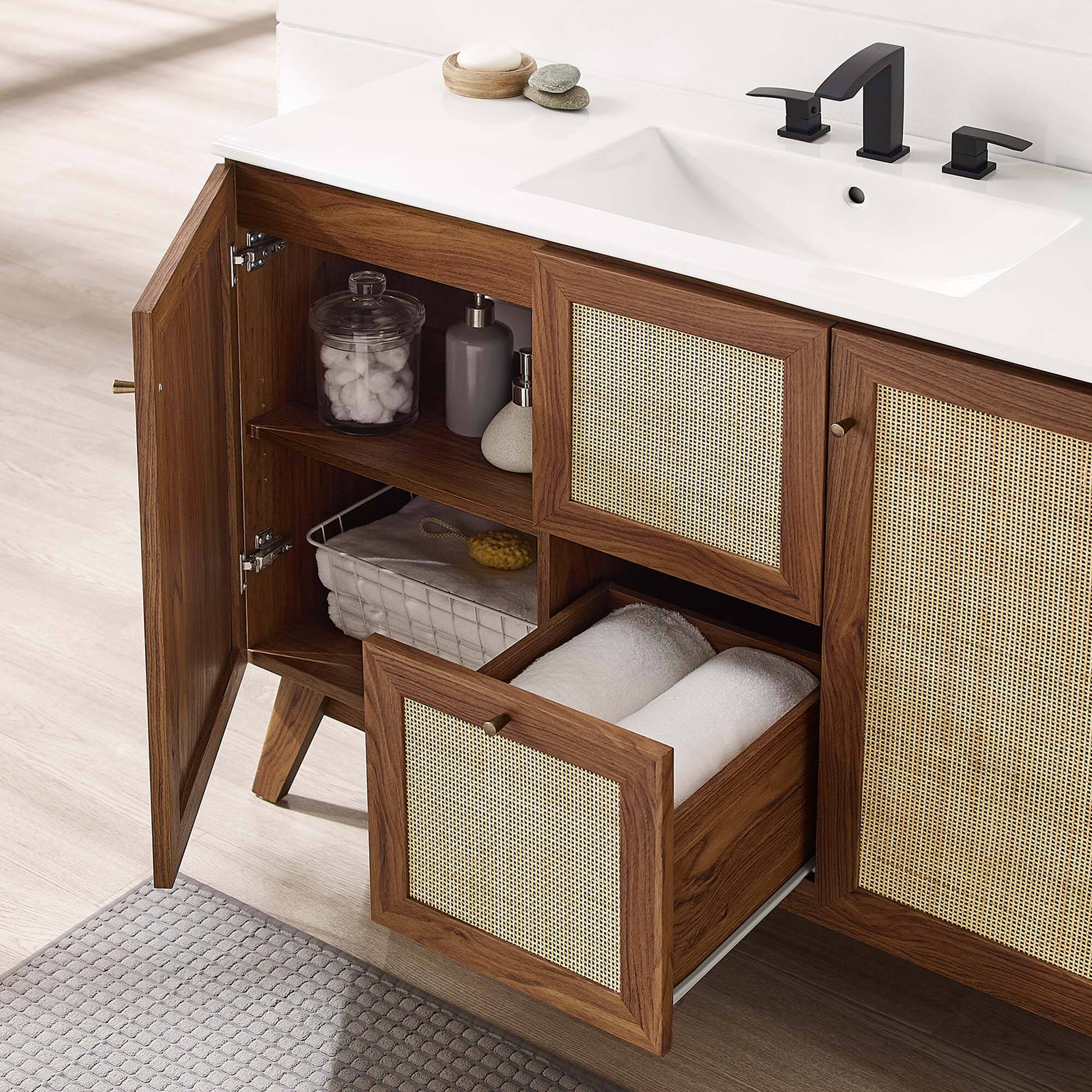 Alt View 1. Modway - Soma Bathroom Vanity with White Basin Included by Modway - Walnut White.