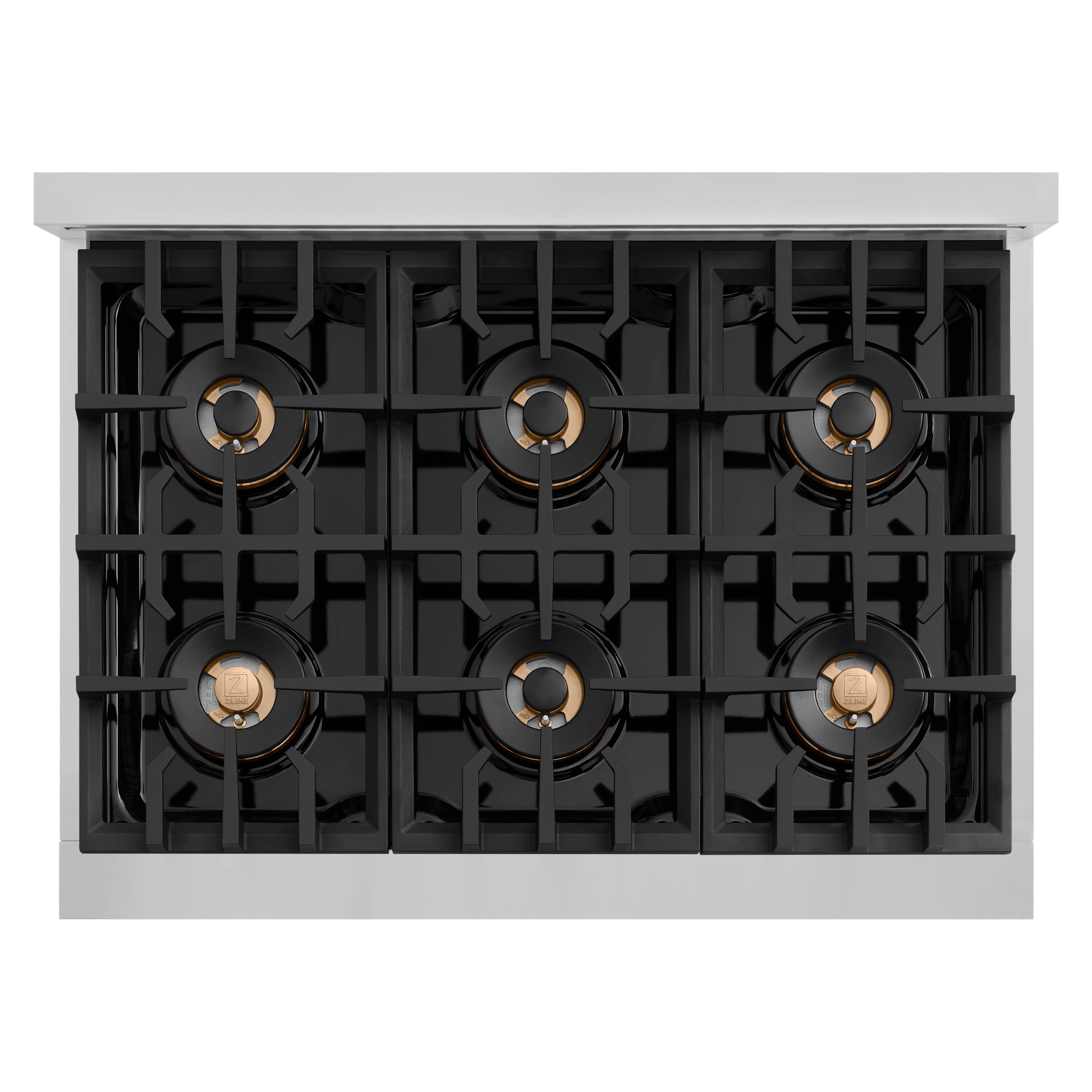 Alt View 14. ZLINE - Autograph 36 in. 5.2 cu. ft. Classic Freestanding DuoPro Gas Range with Convection Oven & Champagne Bronze Accents - Stainless Steel.