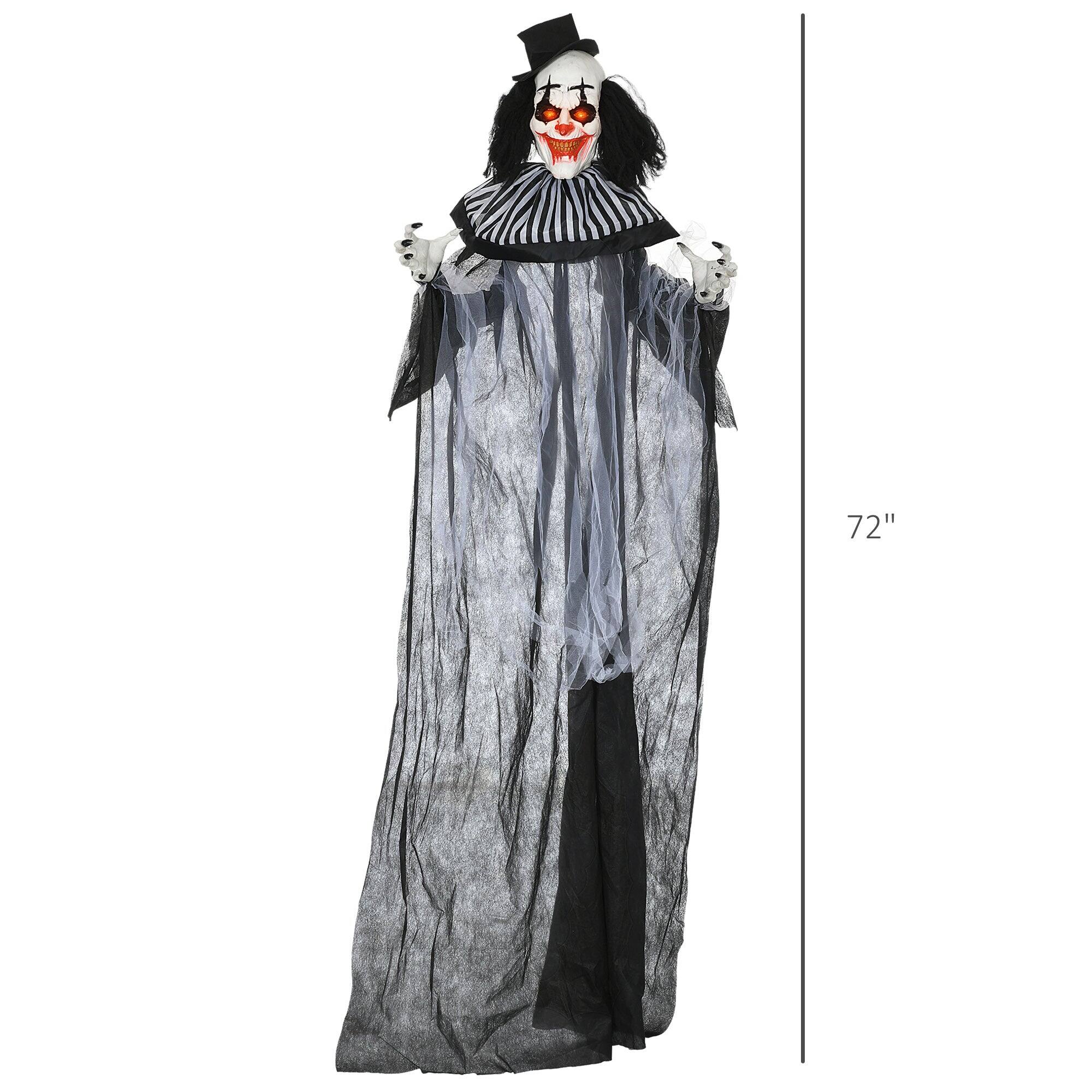 Alt View 2. Boyel Living - 6ft Halloween Animatronic Black and White Striped Clown with Motion Sound Activation Light Up Eyes and Sounds - Black.