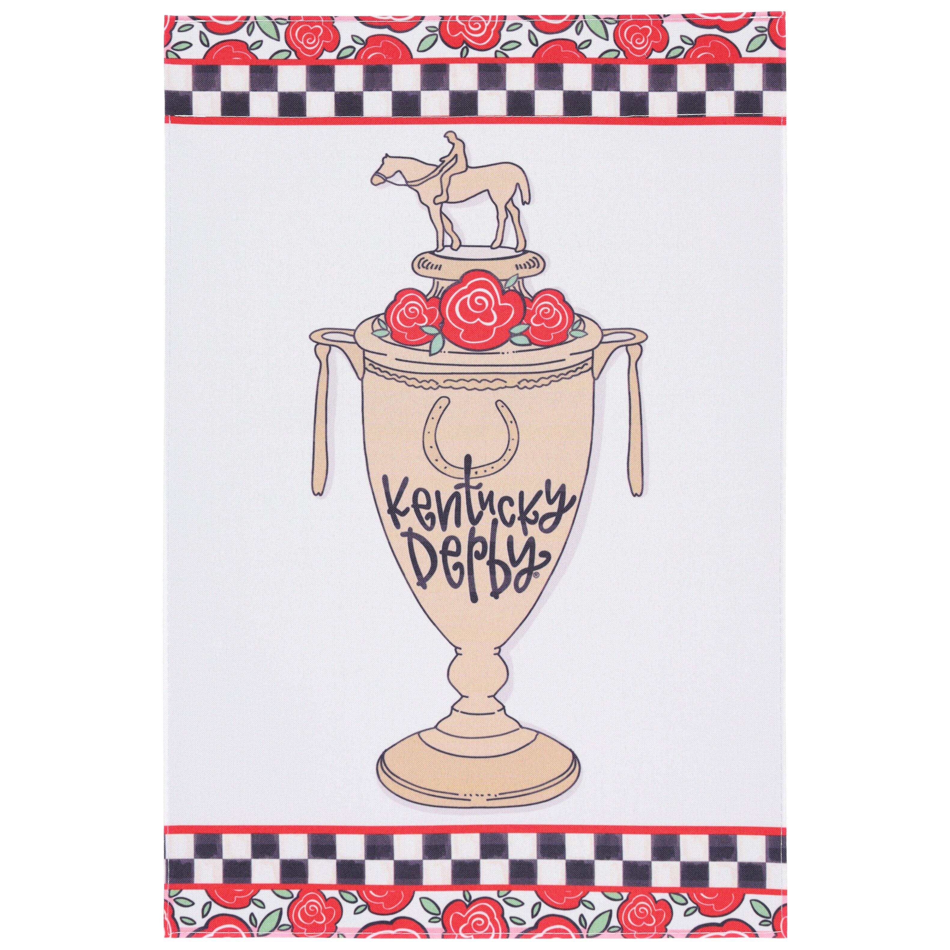 Front. Magnolia Lane - Kentucky Derby 12" x 18" Cup Flag - White.