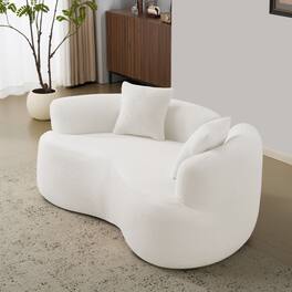 GOODSILO - Modern Curved Loveseat Sofa with Teddy Velvet Fabric for Small Spaces and Apartments - White