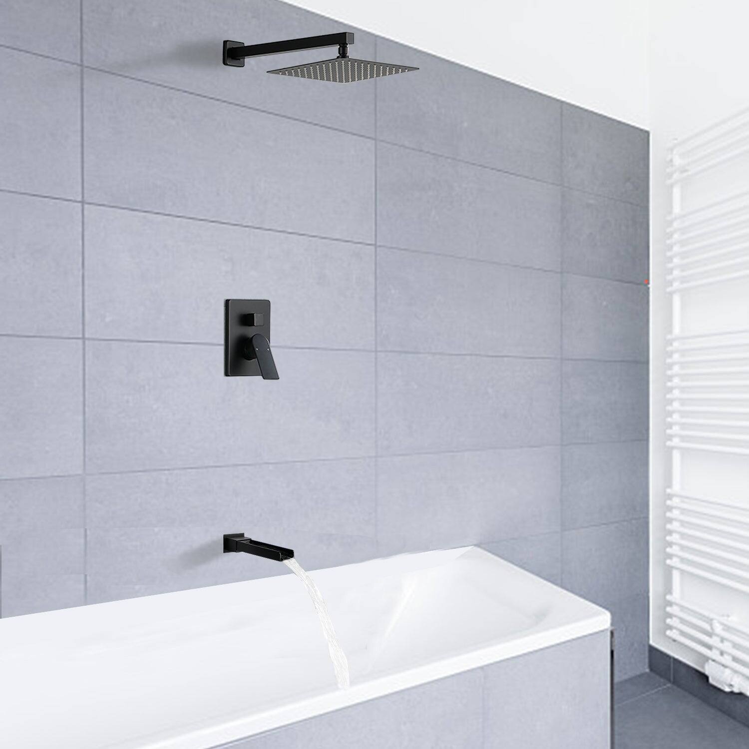 Alt View 3. Boyel Living - Black Shower Set 10 Inch SUS304 Top Spray Waterfall Spout cUPC Pressure Balance Valve - Matte Black.