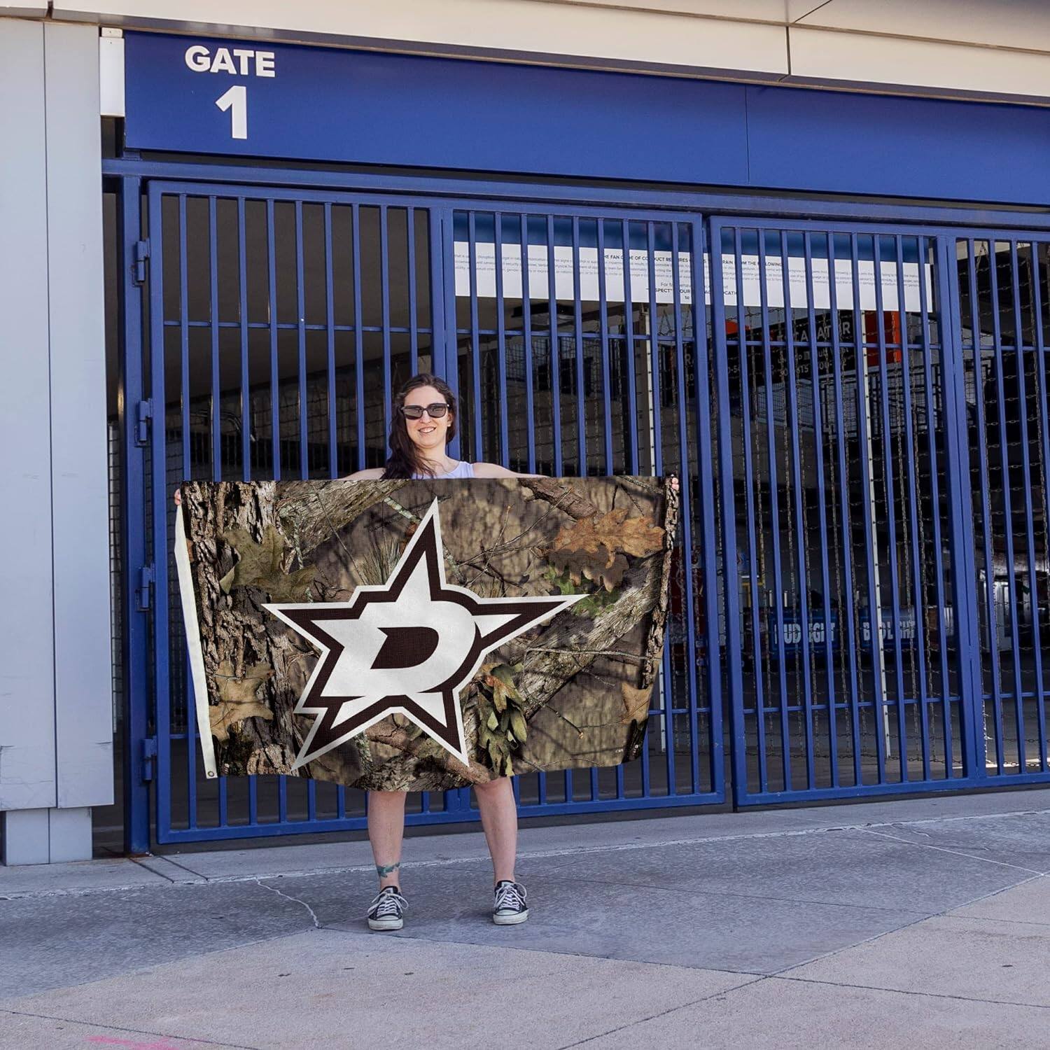 Alt View 3. Rico Industries - Dallas Hockey Stars Indoor Outdoor Camo Look 3x5 Banner Flag - Multi.