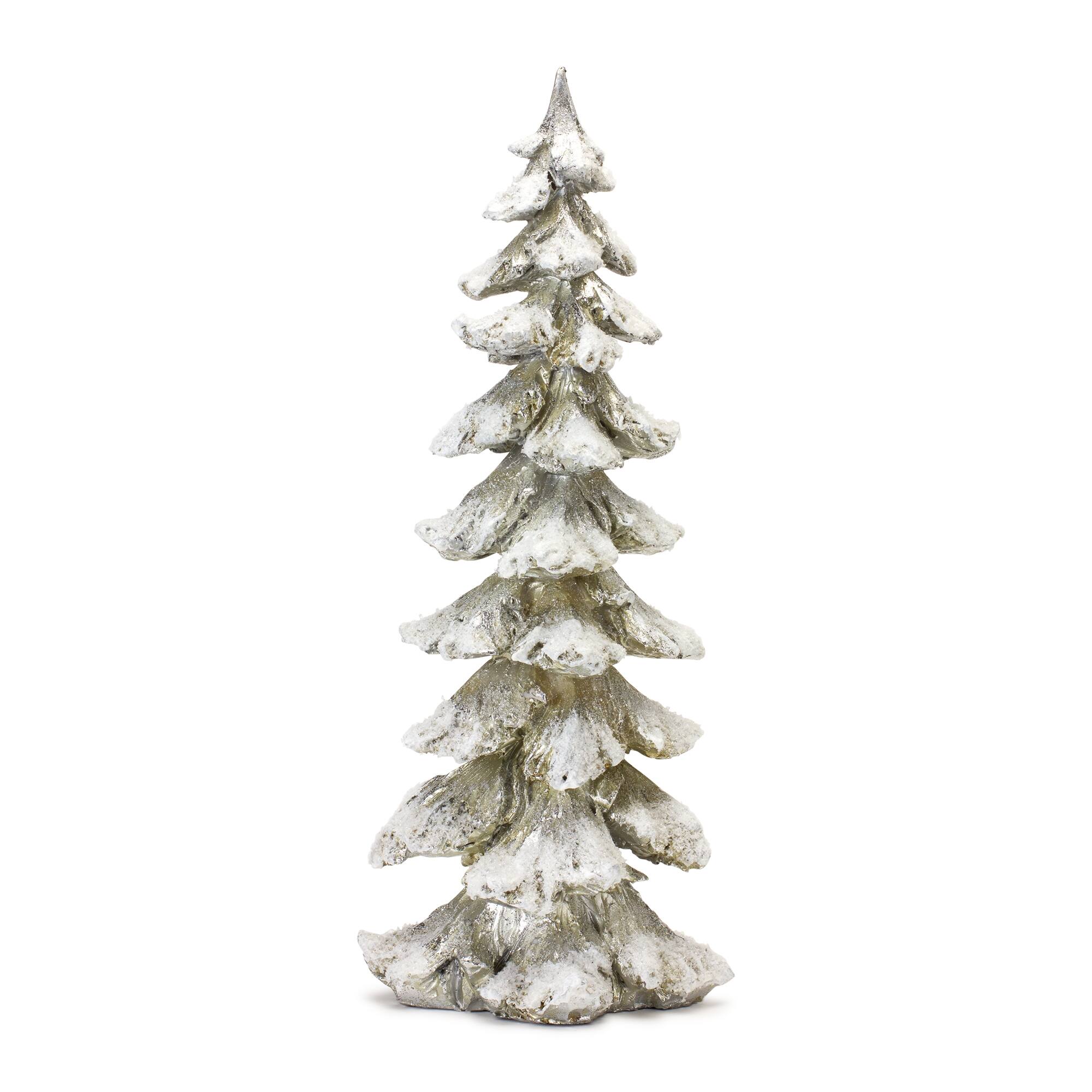 Left. BreeBe - Frosted Pine Tree Decor with Silver Finish (Set of 4) - Silver.