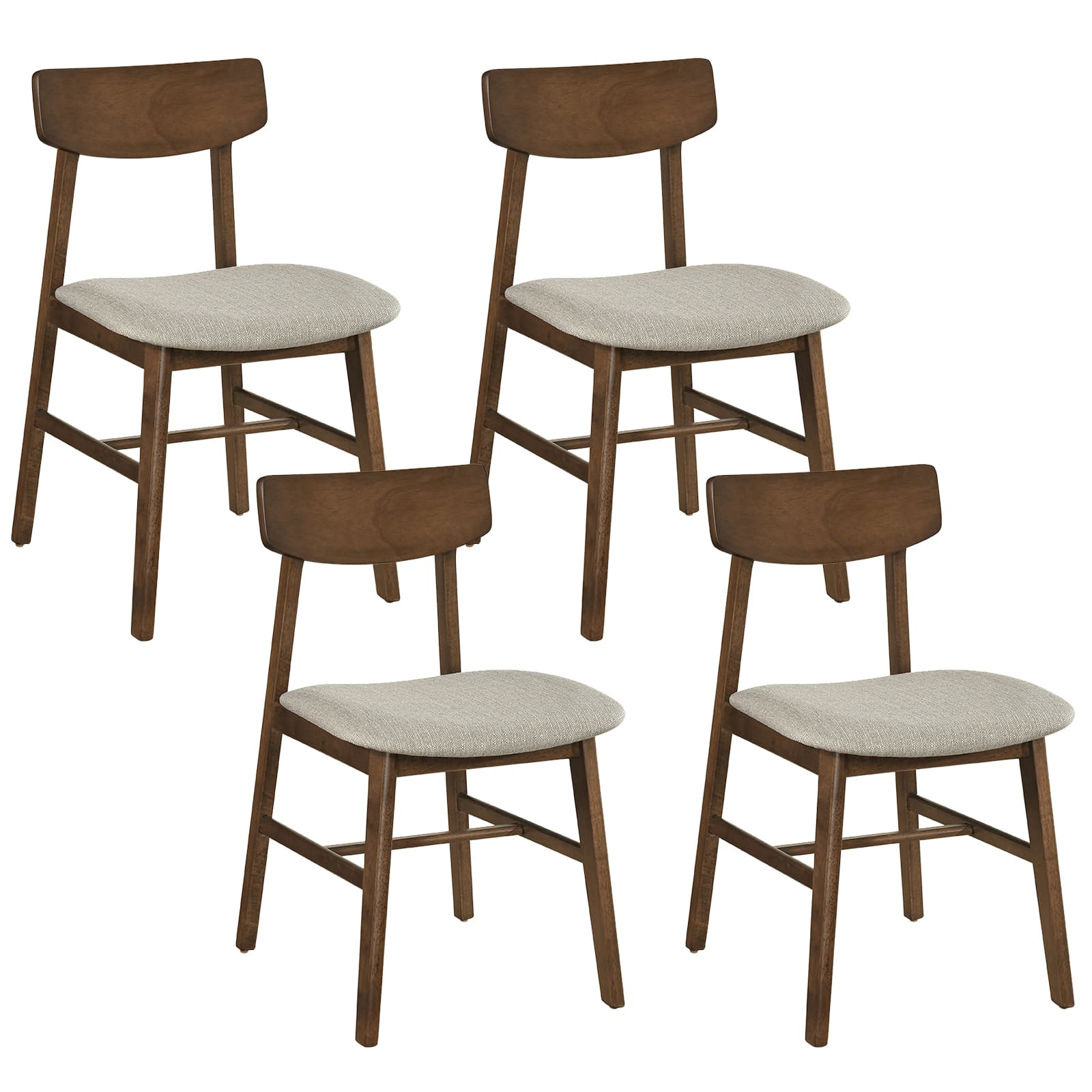 Gymax - 4PCS Dining Chairs w/Curved Backrest Linen Fabric Upholstered Seat for Kitchen - Brown