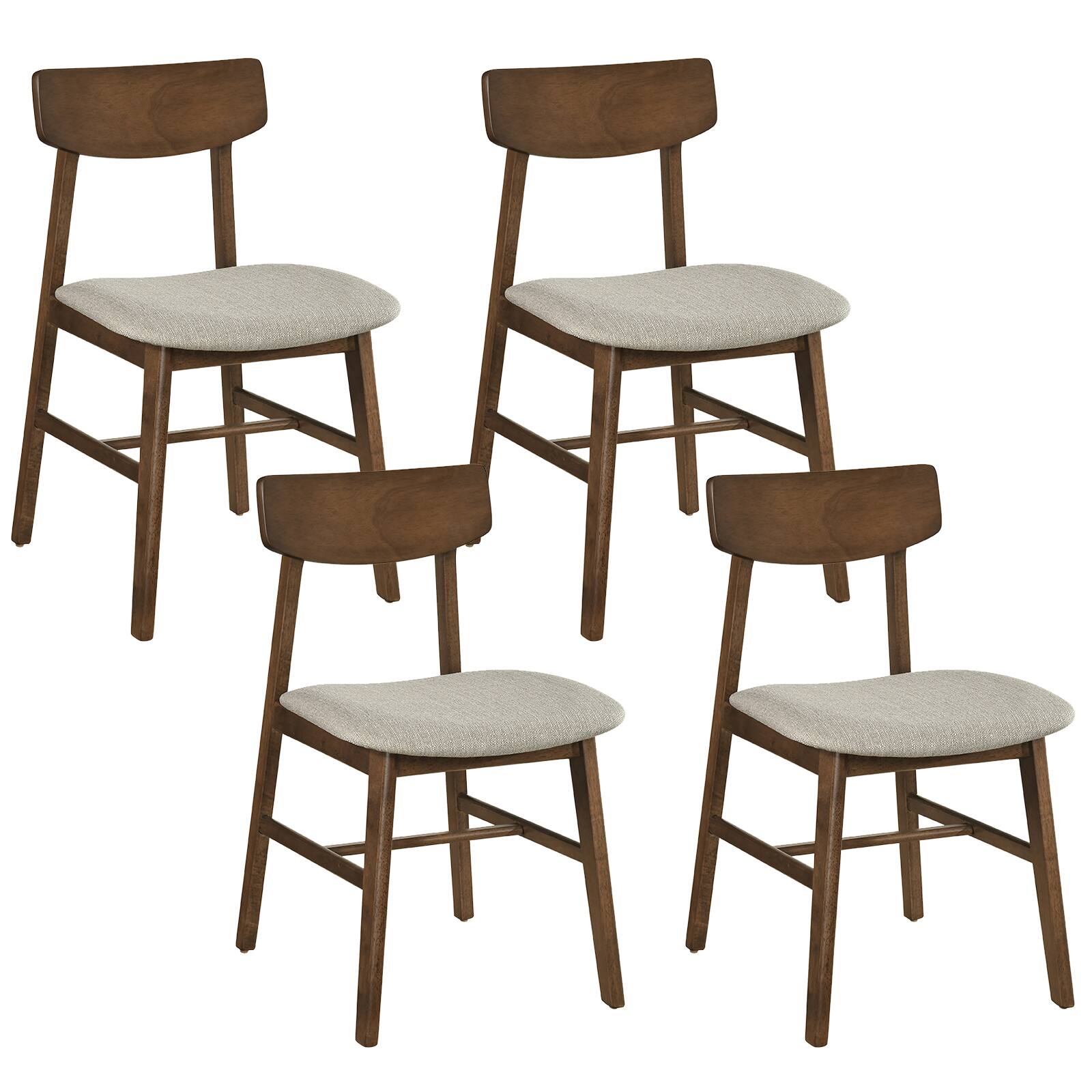 Front. Gymax - Gymax 4PCS Dining Chairs w/Curved Backrest Linen Fabric Upholstered Seat for Kitchen - Brown.