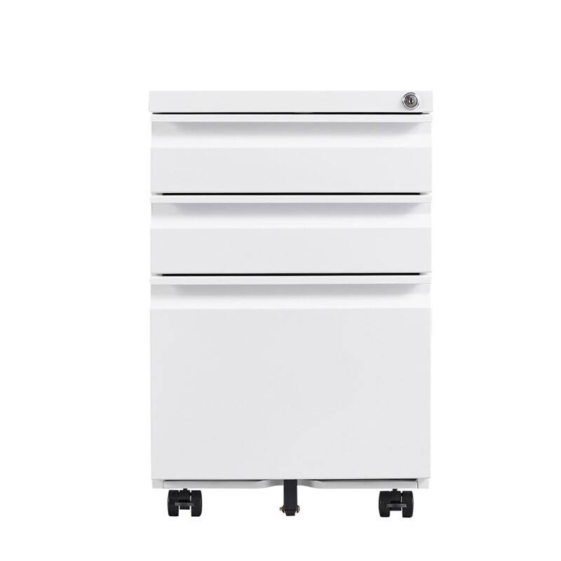Back. HTUTWOO - 3-Drawer Mobile File Cabinet with Lock - Steel Filing Cabinet, 5 Wheels with 2 Brakes & Anti-Tip, Pen Tray & Hanging Bar - White.