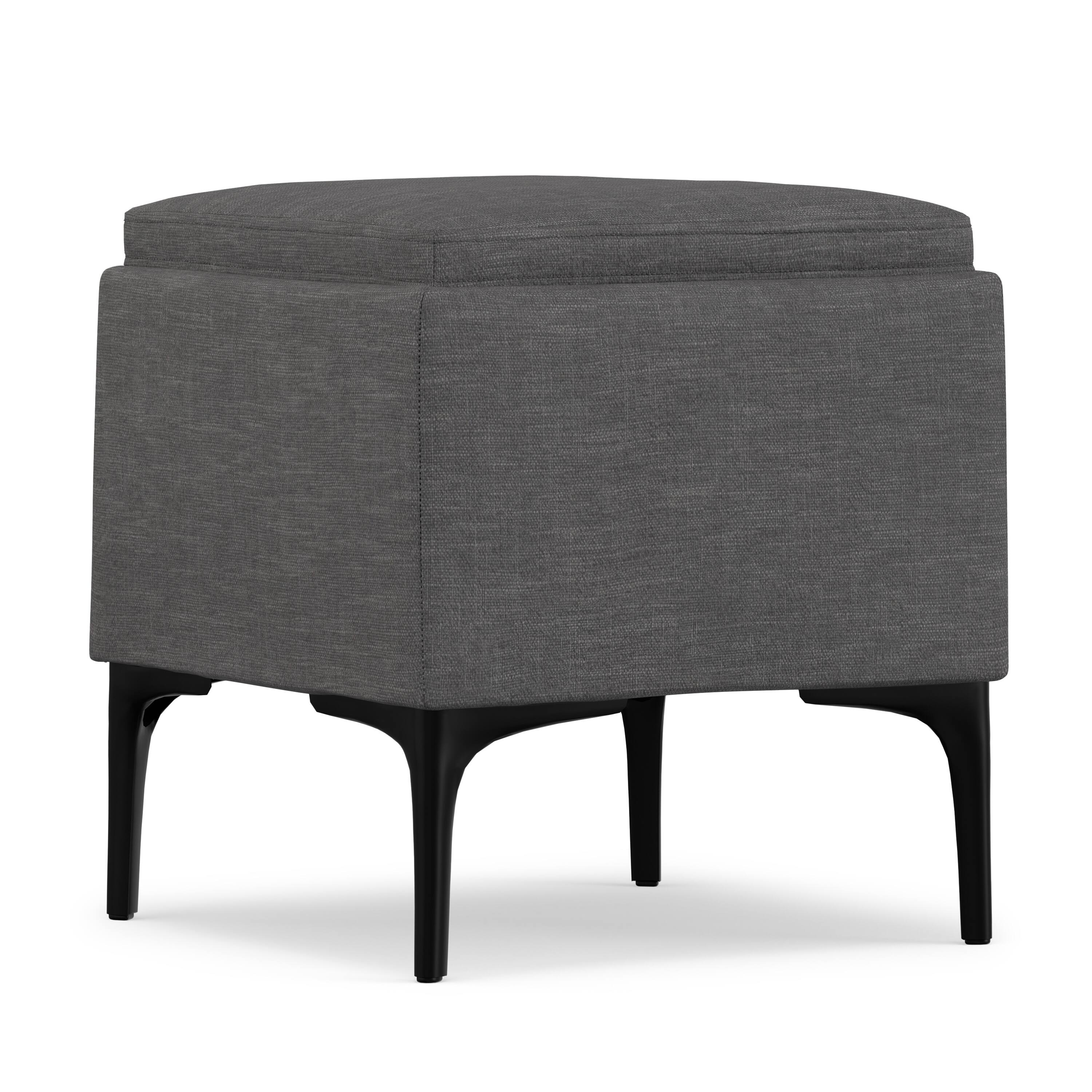 Alt View 3. Simpli Home - Natasha 18 inch Wide Mid Century Square Mid Century Storage Ottoman with Tray in Slate Grey Polyester Linen, Assembled - Slate Grey.