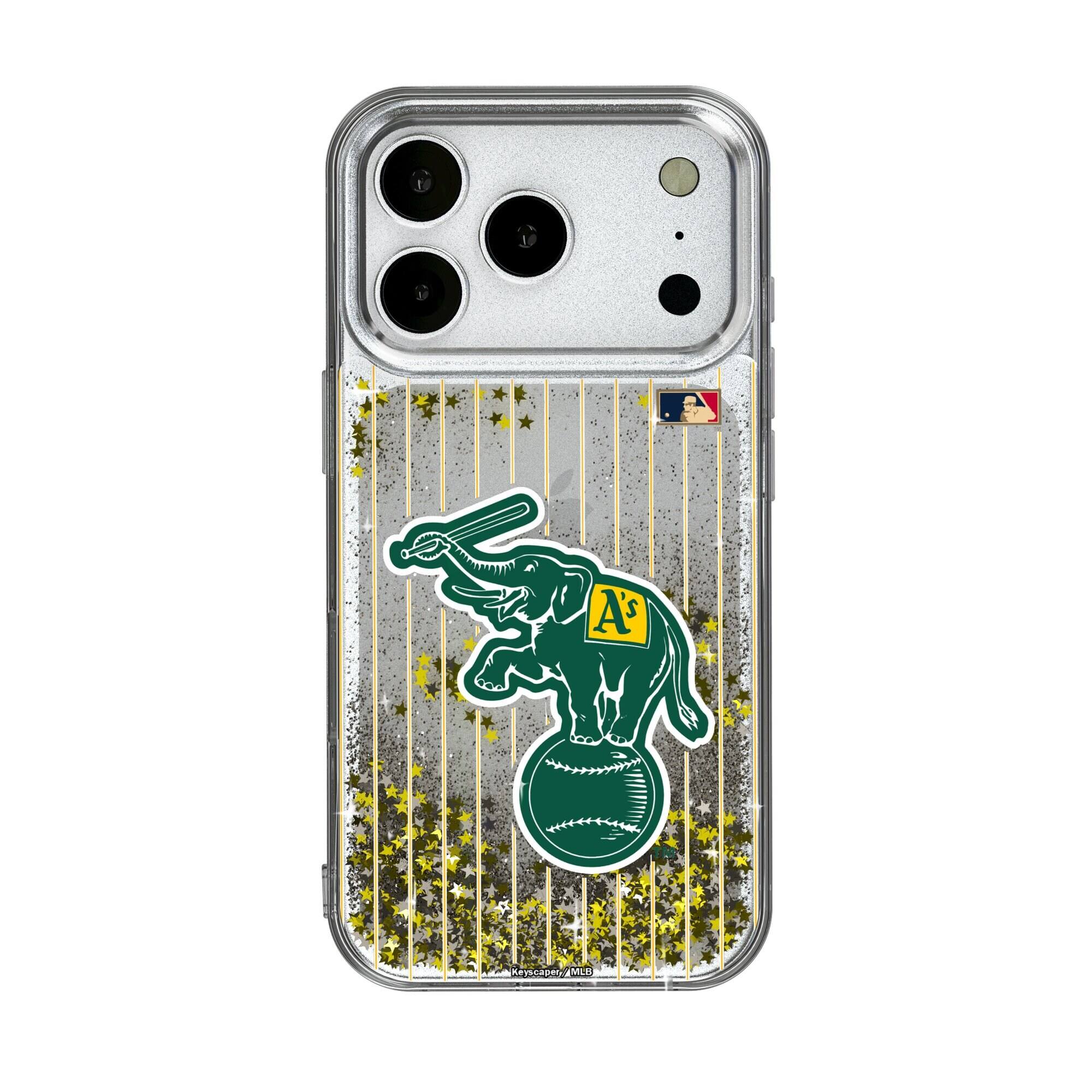 Front. Keyscaper - Athletics 1988 Cooperstown Pinstripe iPhone Glitter Case - 13 Pro Max - Multicolor.