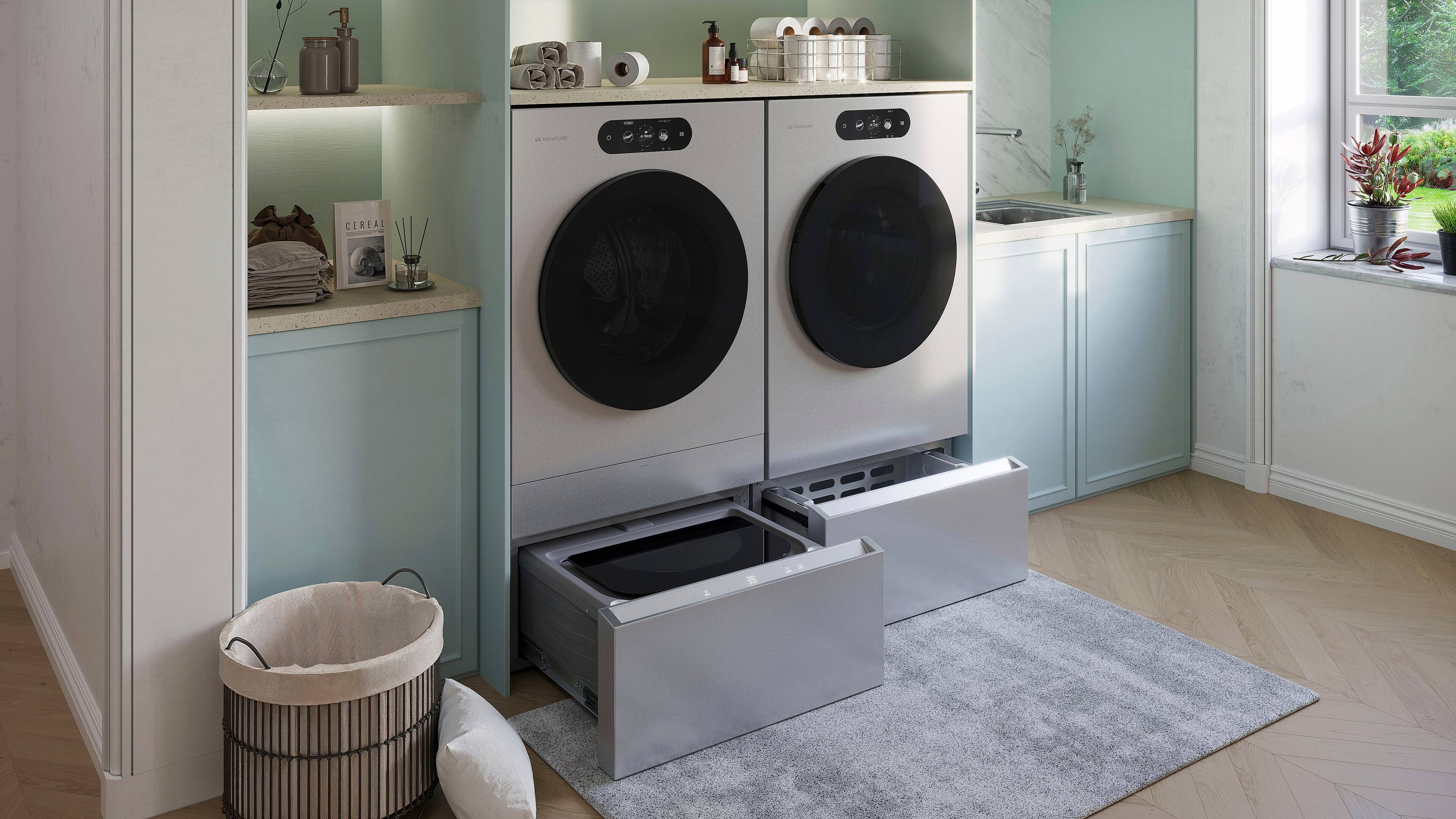 Alt View 13. LG - LG SIGNATURE 9.0 Cu. Ft. Stackable Smart Electric Dryer with Steam and AI Sensor Dry - Brushed Platinum Steel.