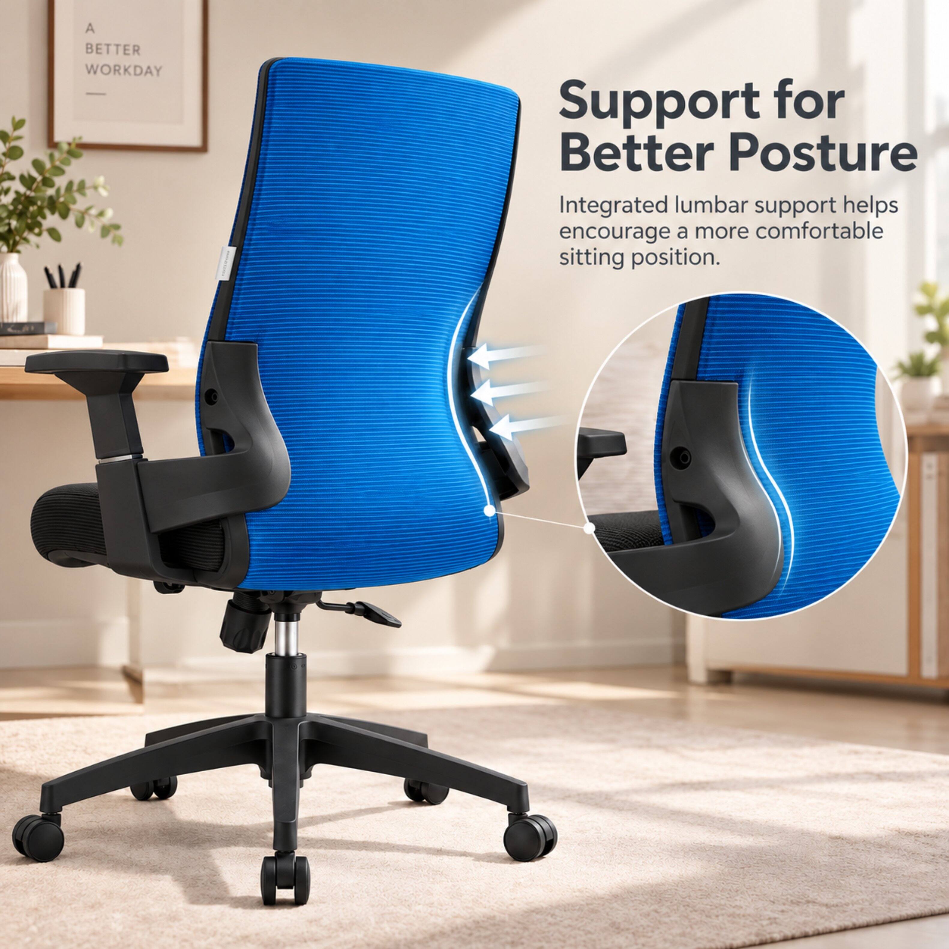 A BETTER WORKDAY

Support for Better Posture
Integrated lumbar support helps encourage a more comfortable sitting position.