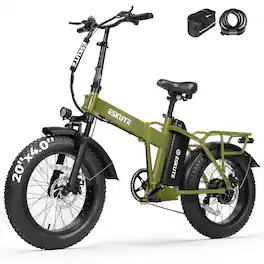 Eskute - Foldable 20" Fat Tire eBike, 1200W Peak Motor, 80-Mile Range, NFC Unlock, Front Suspension with Phone Bag & Lock - Green