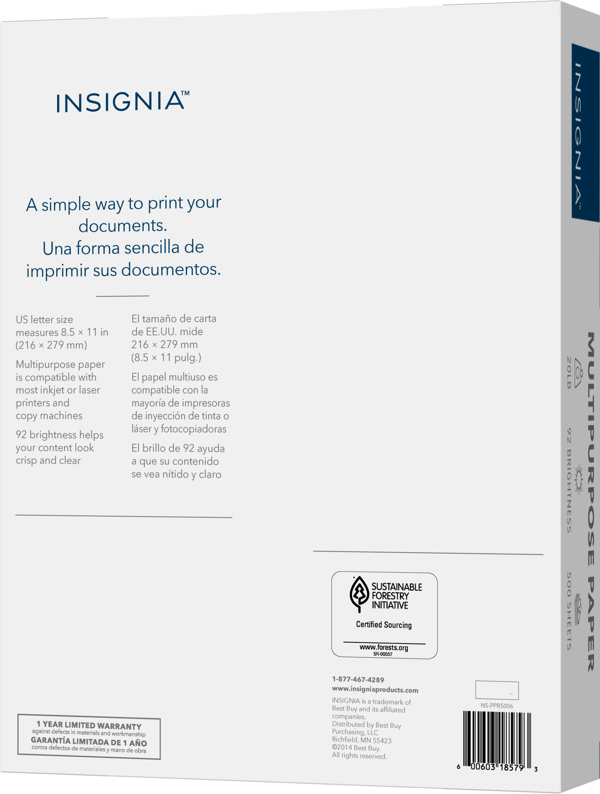 Insignia - 92 Bright Multipurpose Paper (500 Count) - White