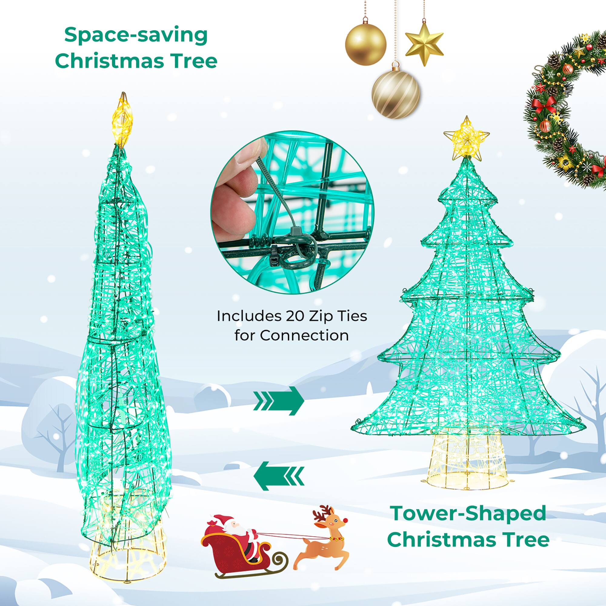 Space-saving Christmas Tree

Includes 20 Zip Ties for Connection

Tower-Shaped Christmas Tree
