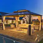 Front. U-HOMY - U-HOMY Outdoor Hardtop Gazebo with Aluminum Frame, Double Roof Canopy, Curtains & Mosquito Netting - 10'x13'.