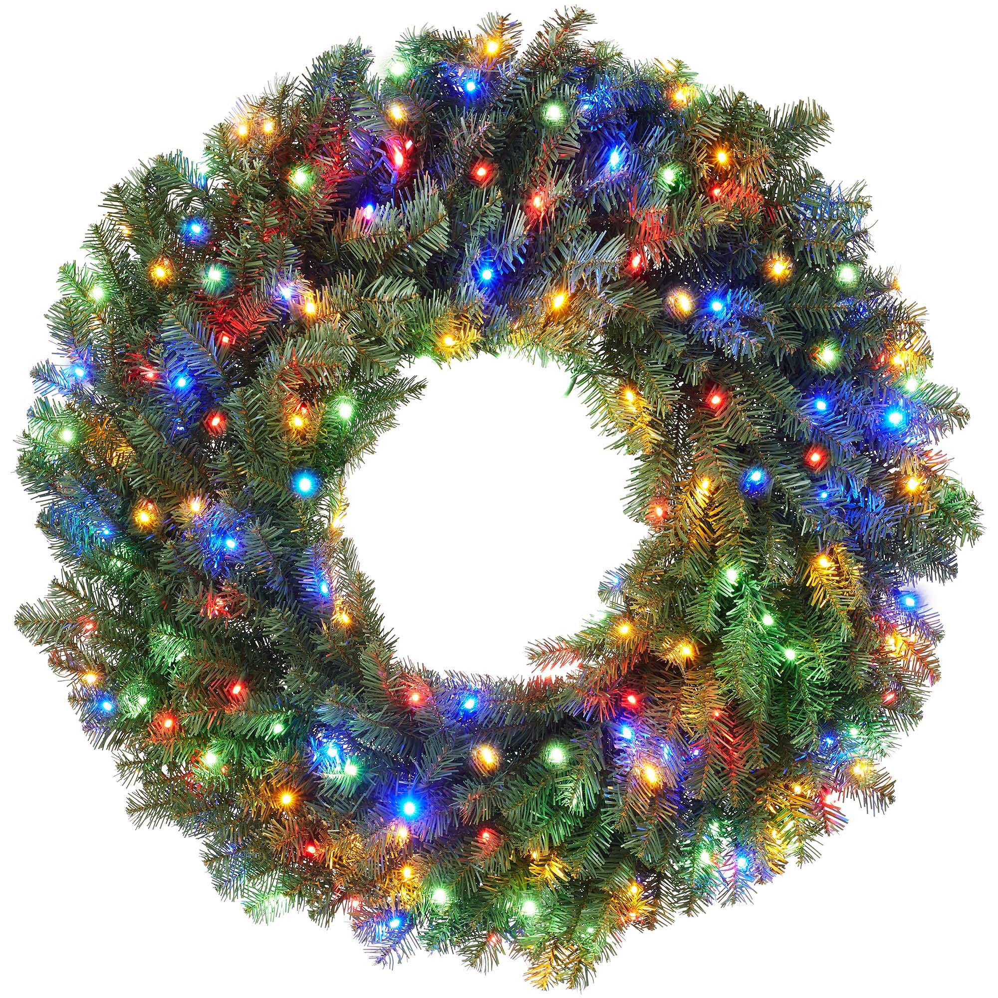 Front. Casafield - 36" Pre-Lit Artificial Holiday Christmas Wreath White & Multi Lights - Green Multicolor Lights.