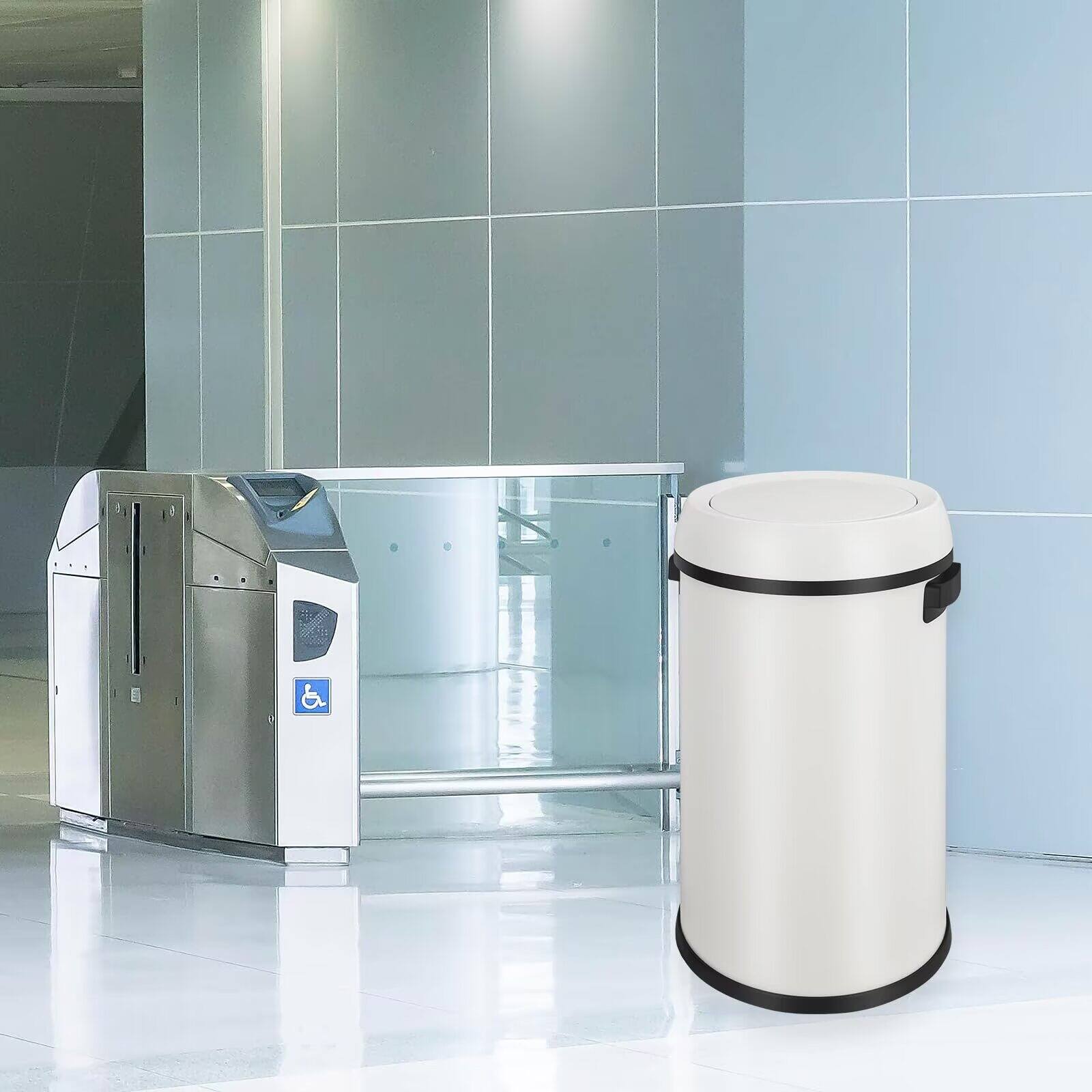 Alt View 1. Jojoka - 17 Gallon White Stainless Steel Swing Top Trash Can, Commercial Grade Round Garbage Bin for Outdoor & Indoor Use - White.