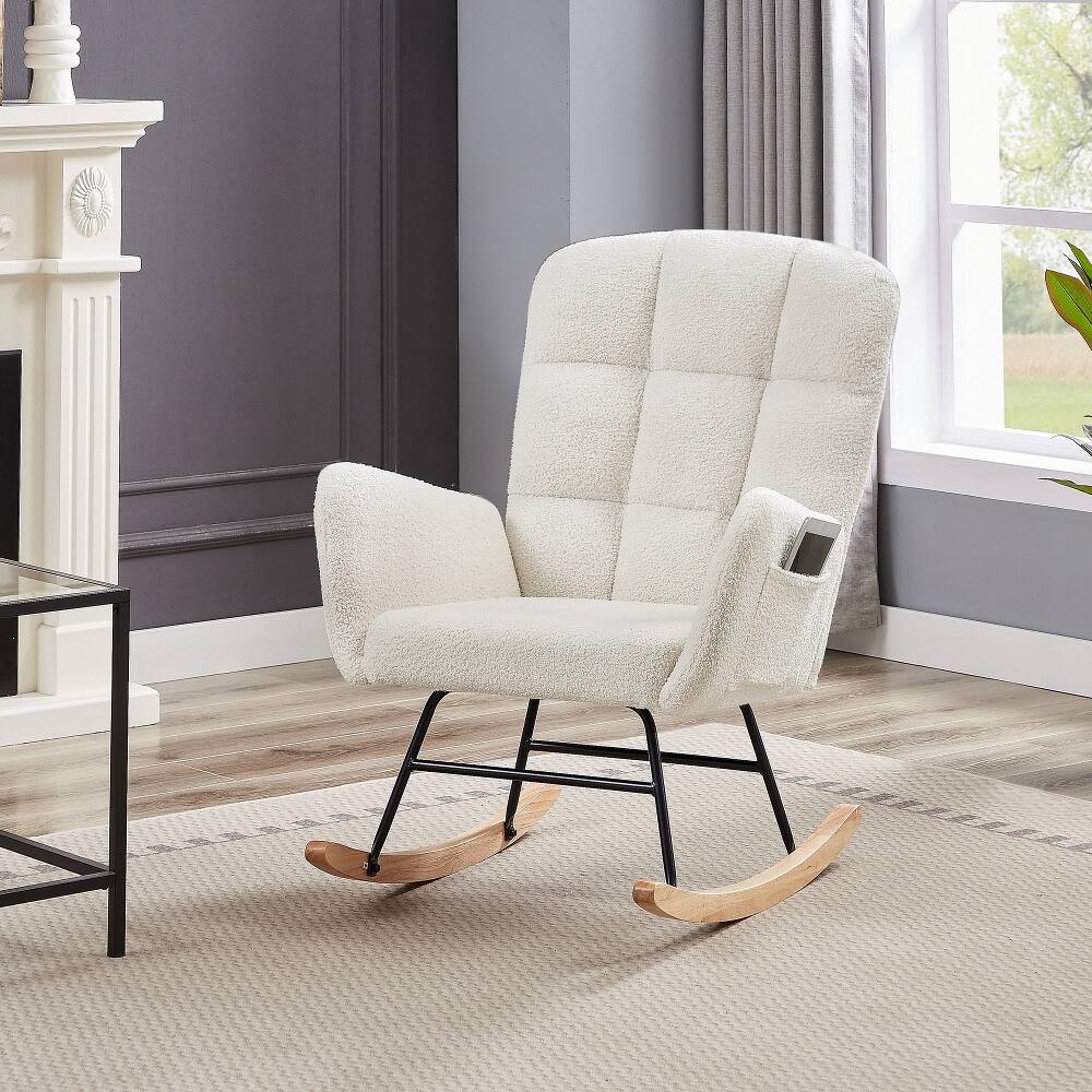 Angle. Loheer - Loheer Cream White Teddy Rocking Chair Nursery Accent Armchair - Cream White.