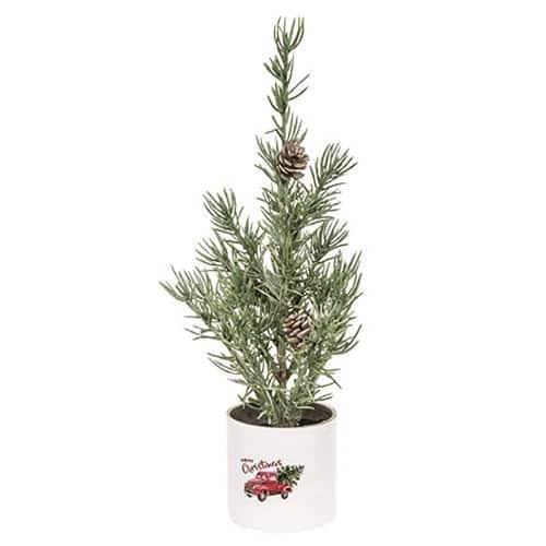 BreeBe - Mini Alpine Tree In "Merry Christmas" Truck Pot - Green, White, Red