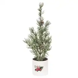 BreeBe - Mini Alpine Tree In "Merry Christmas" Truck Pot - Green, White, Red