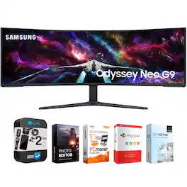 Samsung - 57" Odyssey Neo G9 Dual 4K UHD Quantum Mini-LED 240Hz 1ms HDR1000 Curved Gaming Monitor +2-Year Extended Warranty Bundle - Black