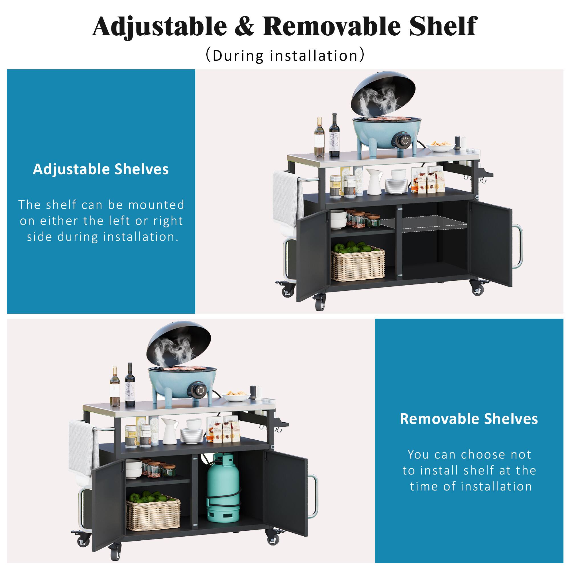 Adjustable & Removable Shelf (During installation)

Adjustable Shelves
The shelf can be mounted on either the left or right side during installation.

Removable Shelves
You can choose not to install shelf at the time of installation.