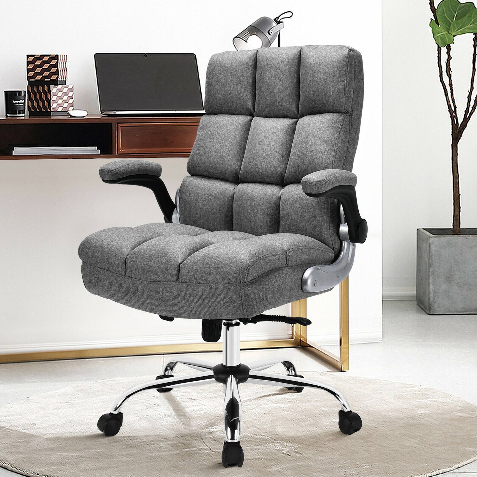 Alt View 3. Gymax - Gymax High Back Big & Tall Office Chair Adjustable Swivel w/Flip-up Arm Grey - Grey.