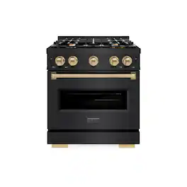 ZLINE - Autograph 30" Classic Black Stainless Gas Range w/ 4 Burners & Bronze Accents (CGRBZ-30-CB) - Black Stainless Steel