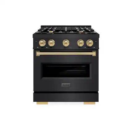 Front. ZLINE - Autograph 30" Classic Black Stainless Gas Range w/ 4 Burners & Bronze Accents (CGRBZ-30-CB) - Black Stainless Steel.
