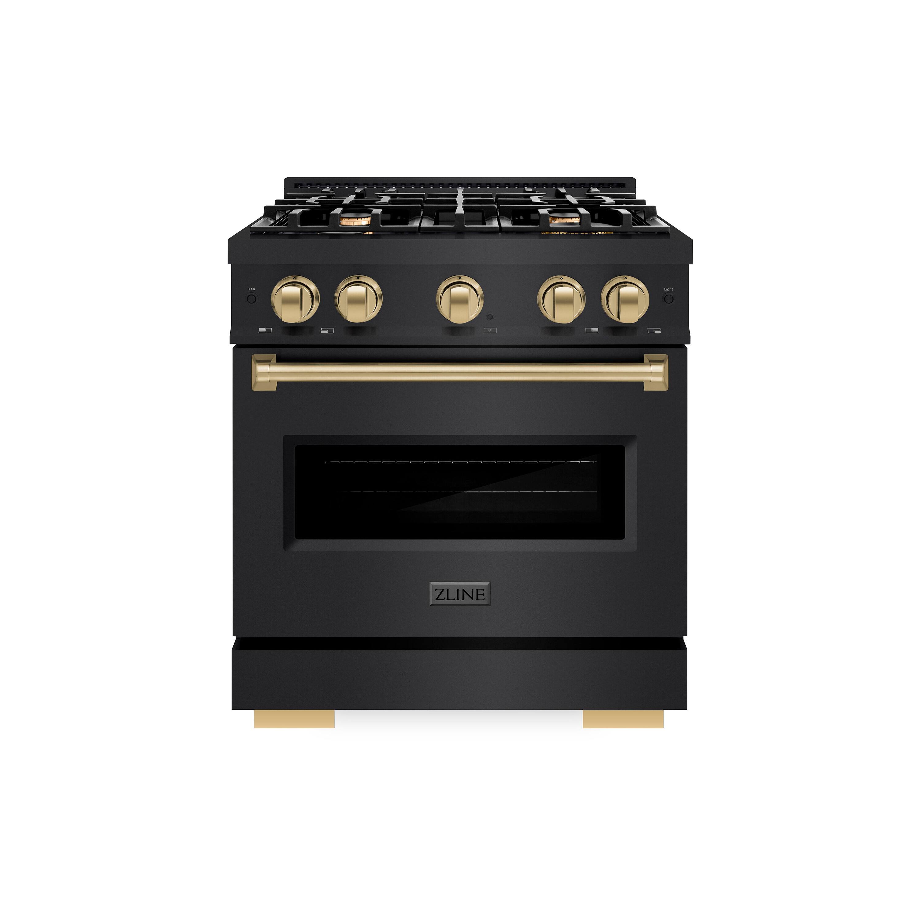Front. ZLINE - Autograph 30" Classic Black Stainless Gas Range w/ 4 Burners & Bronze Accents (CGRBZ-30-CB) - Black Stainless Steel.