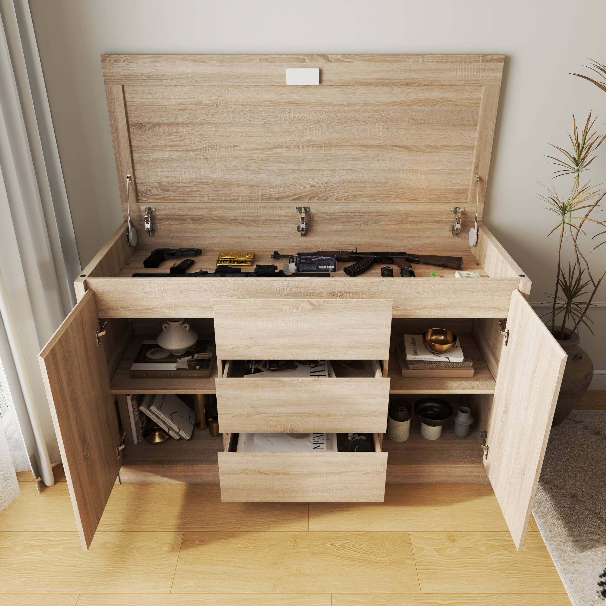 Alt View 4. Famapy - Famapy Multifunctional Storage Cabinet: Smart Security Meets Hidden Organization - Wooden.