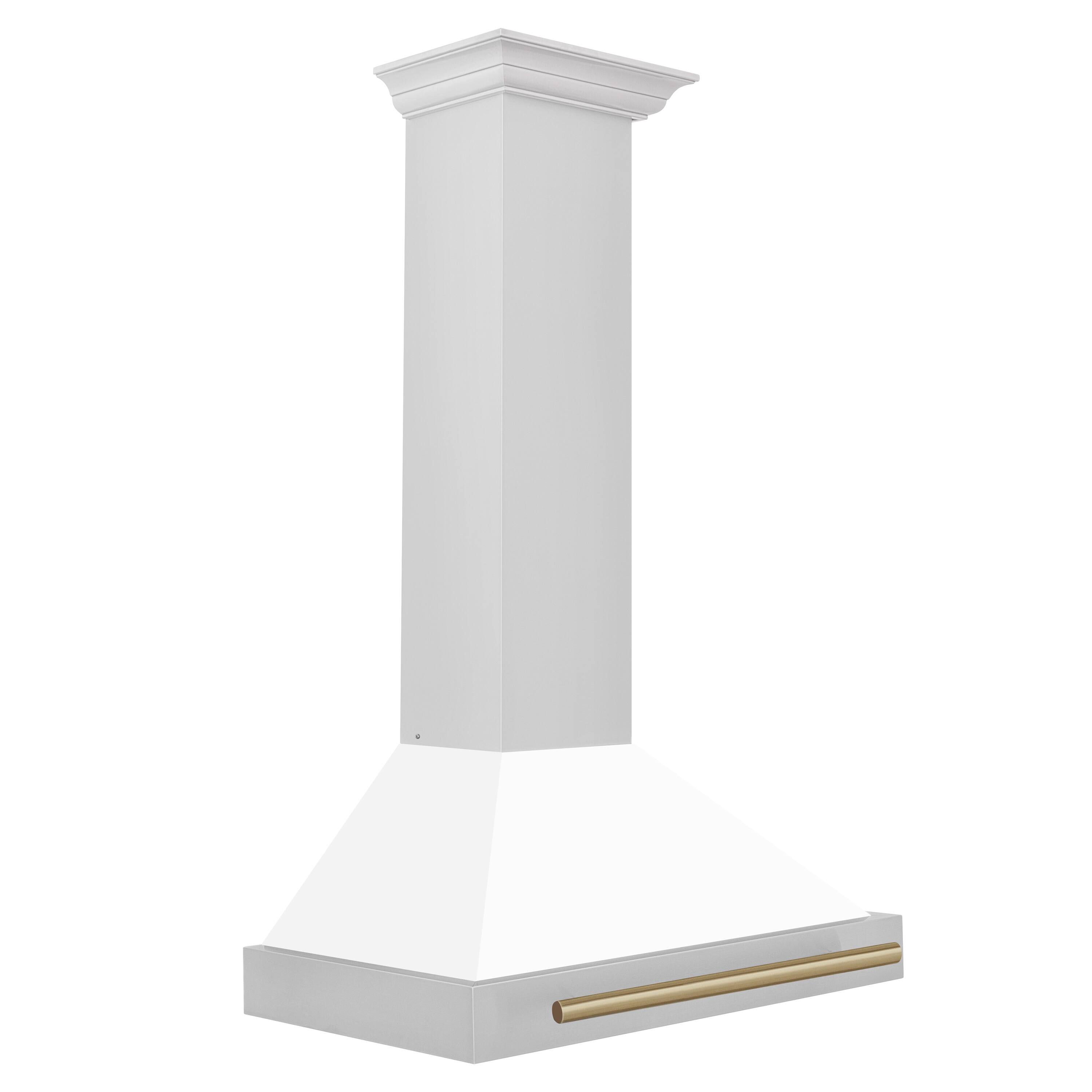 Left. ZLINE - ZLINE 30 in. Autograph Edition Convertible Stainless Steel Range Hood with White Matte Shell and Champagne Accents - White Matte.