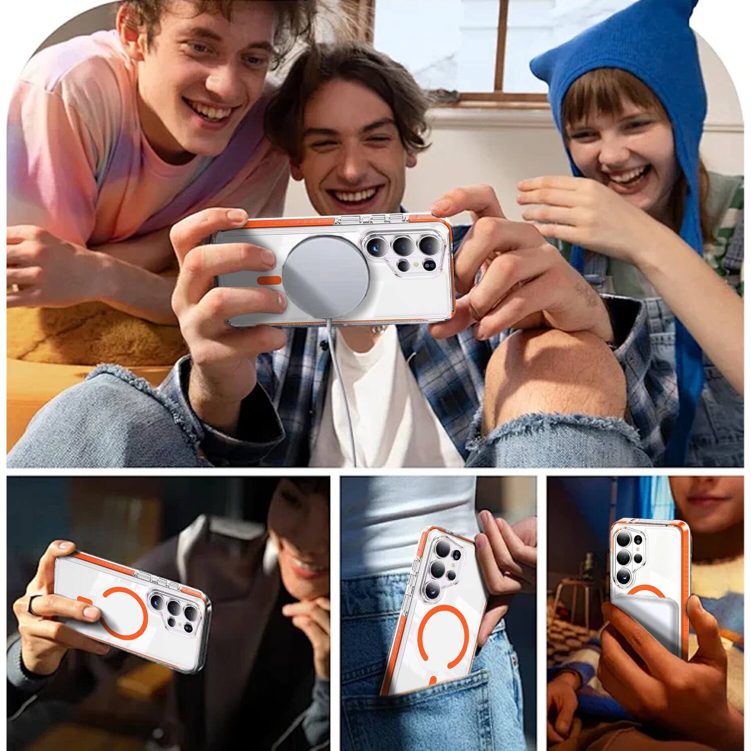 Alt View 5. Equipd - Case for Galaxy S26 Ultra 6.9", MagSafe Compatible, Military-Grade Protection Shockproof Slim Magnetic Transparent Cover - Orange.