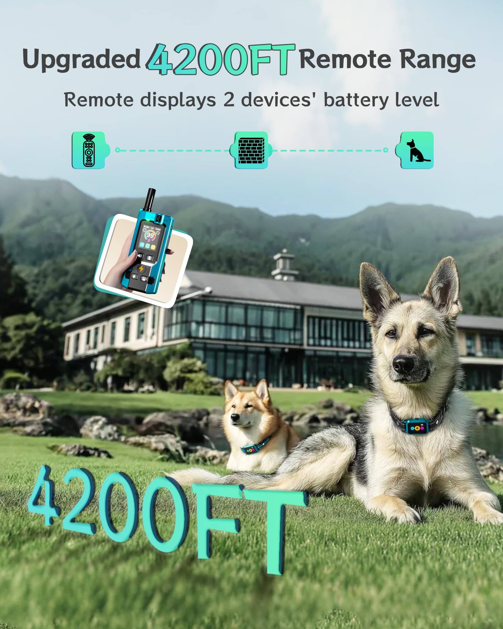 Upgraded 4200FT Remote Range  
Remote displays 2 devices' battery level