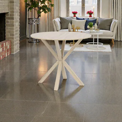 Front. Hivvago - Round 36-Inch Wood Table Featuring a Crossed Pedestal Design for 2–4 - Gray.