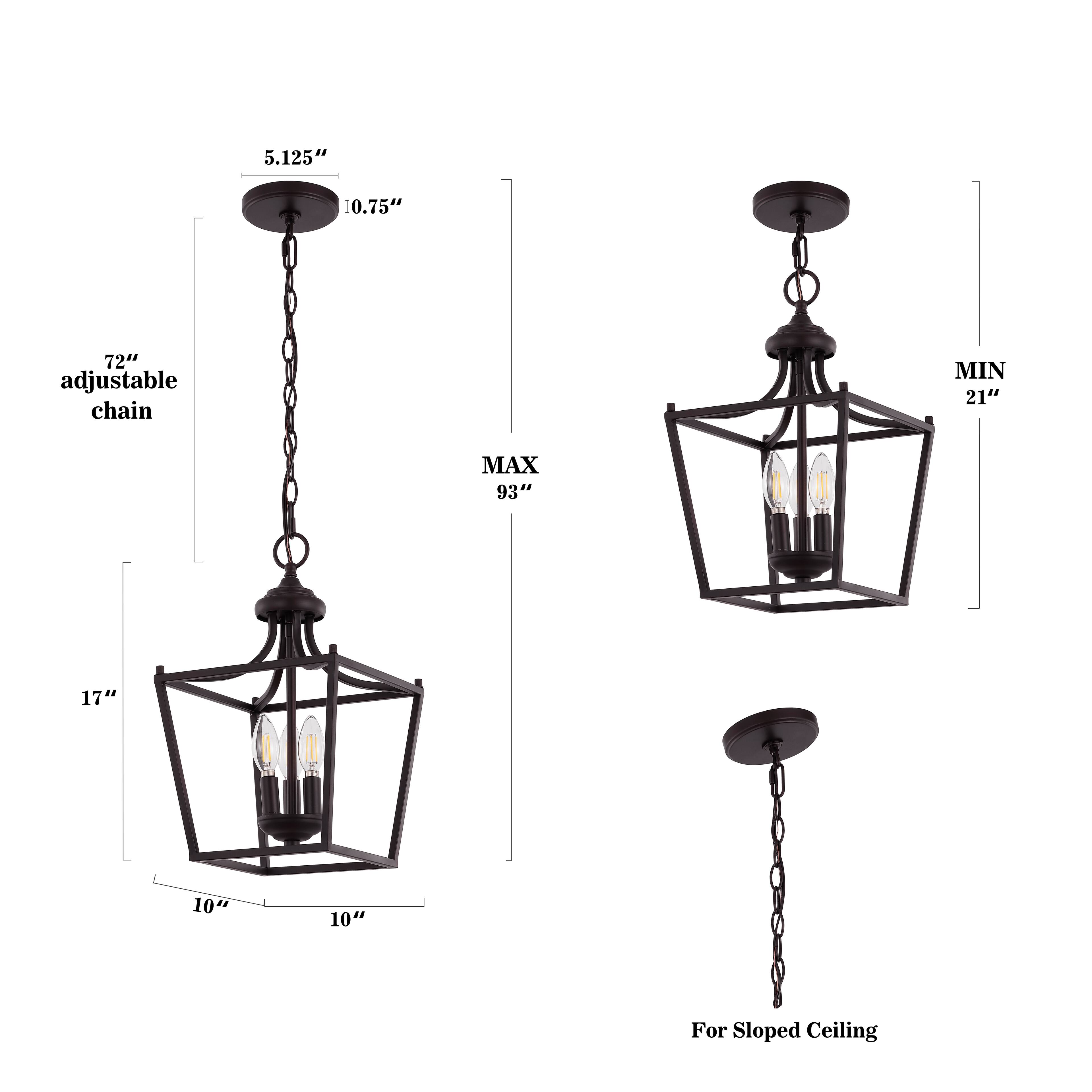 5.125" 10.75" 72" adjustable chain MIN 21" MAX 93" 17" M I D 10" 10" For Sloped Ceiling