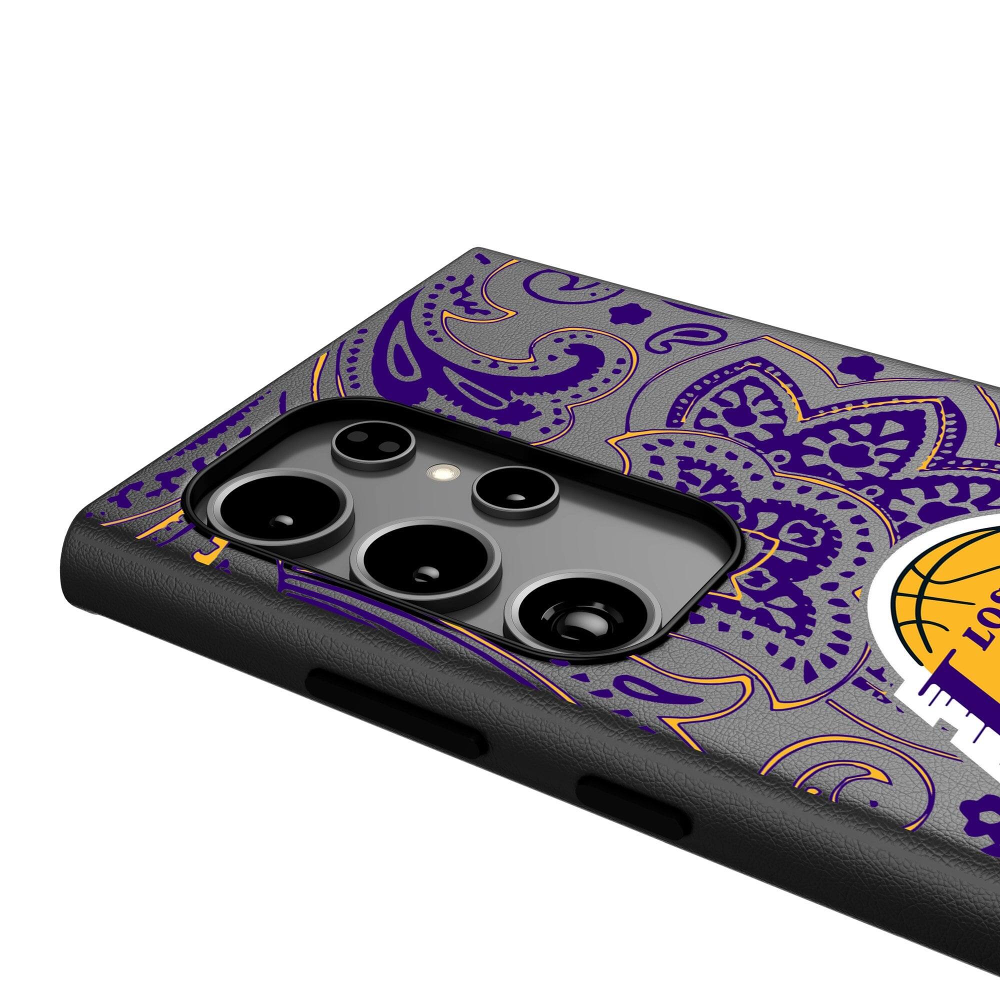 Alt View 3. Keyscaper - Los Angeles Lakers Paisley Galaxy Magnetic Bump Case - S24 Ultra - Black.
