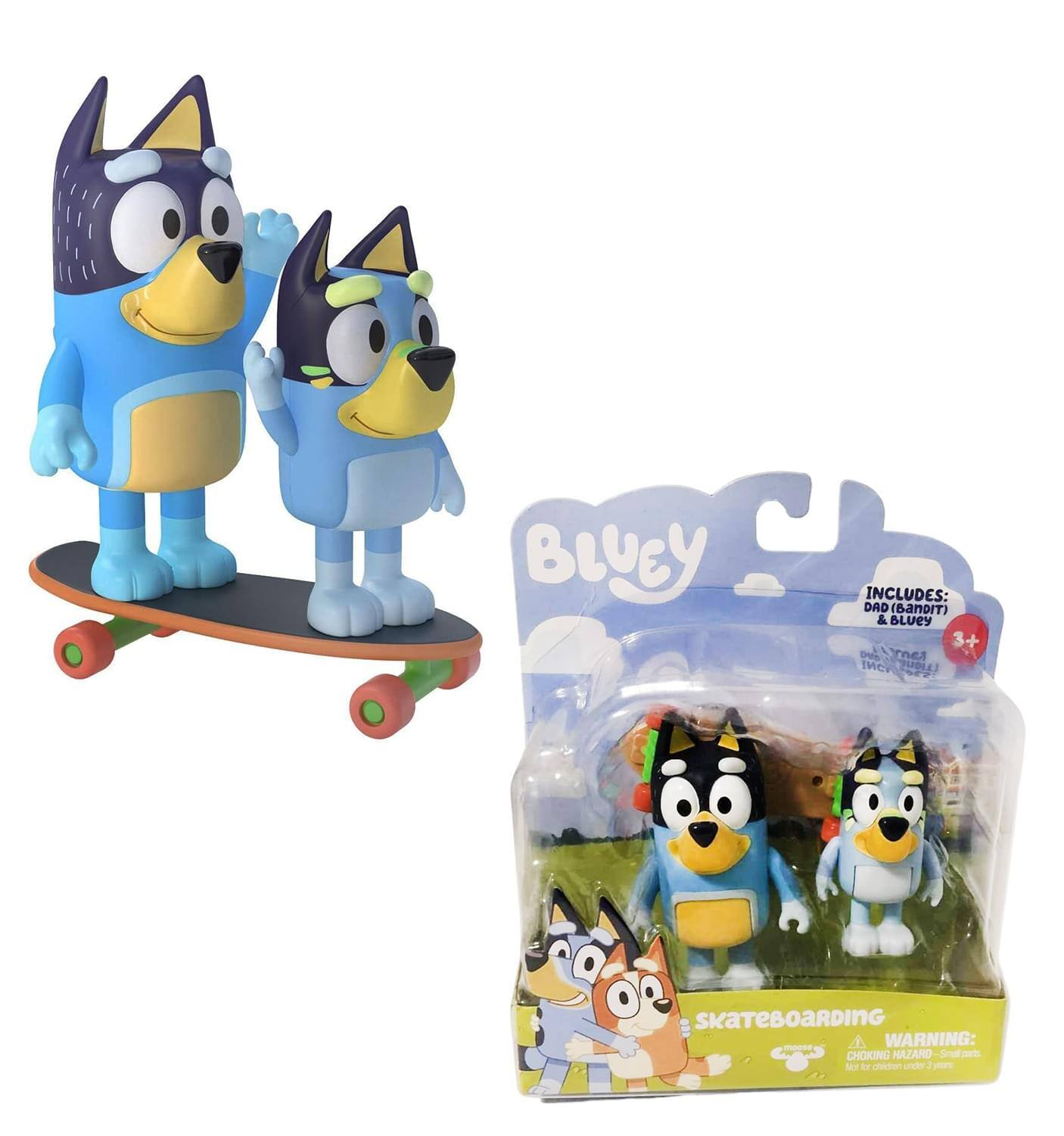 BLUeY

INCLUDES:
DAD (BANDIT) & BLUEY

3+ YEARS

SKATEBOARDING

WARNING: CHOKING HAZARD - Small parts. Not for children under 3 years.