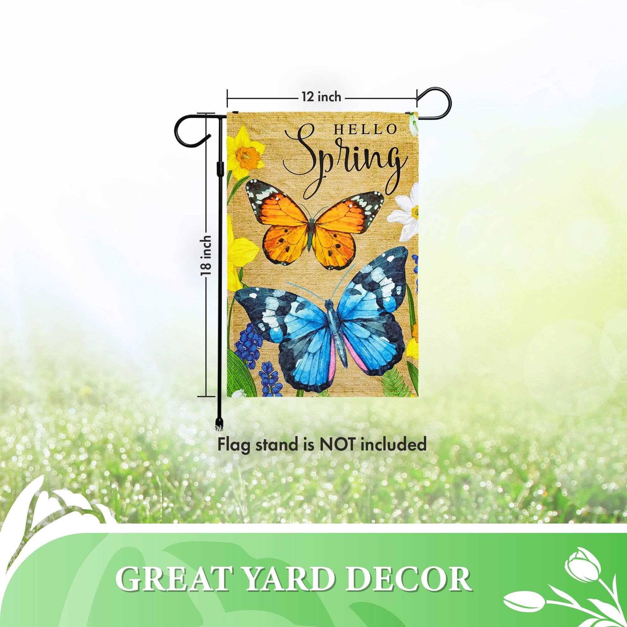 18 inch x 12 inch "Hello Spring" Flag stand is NOT included GREAT YARD DECOR