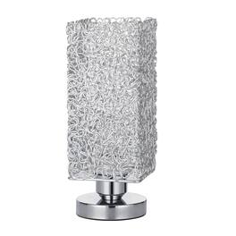 Oumilen - Silver Square Table Lamp with Aluminum Wire Shade, E26 Socket & UL Plug