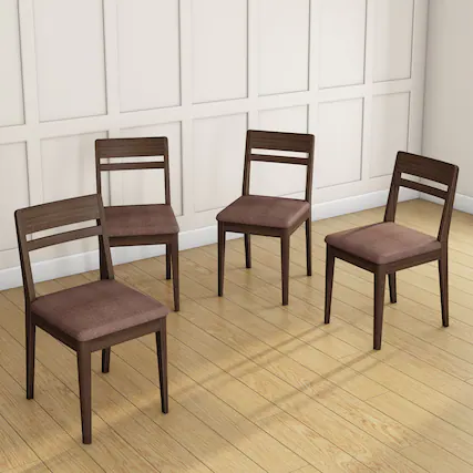 Front. Grain & Grove - Crew Upholstered Dining Chair (4 pack), Walnut/Coffee - Walnut/Coffee.