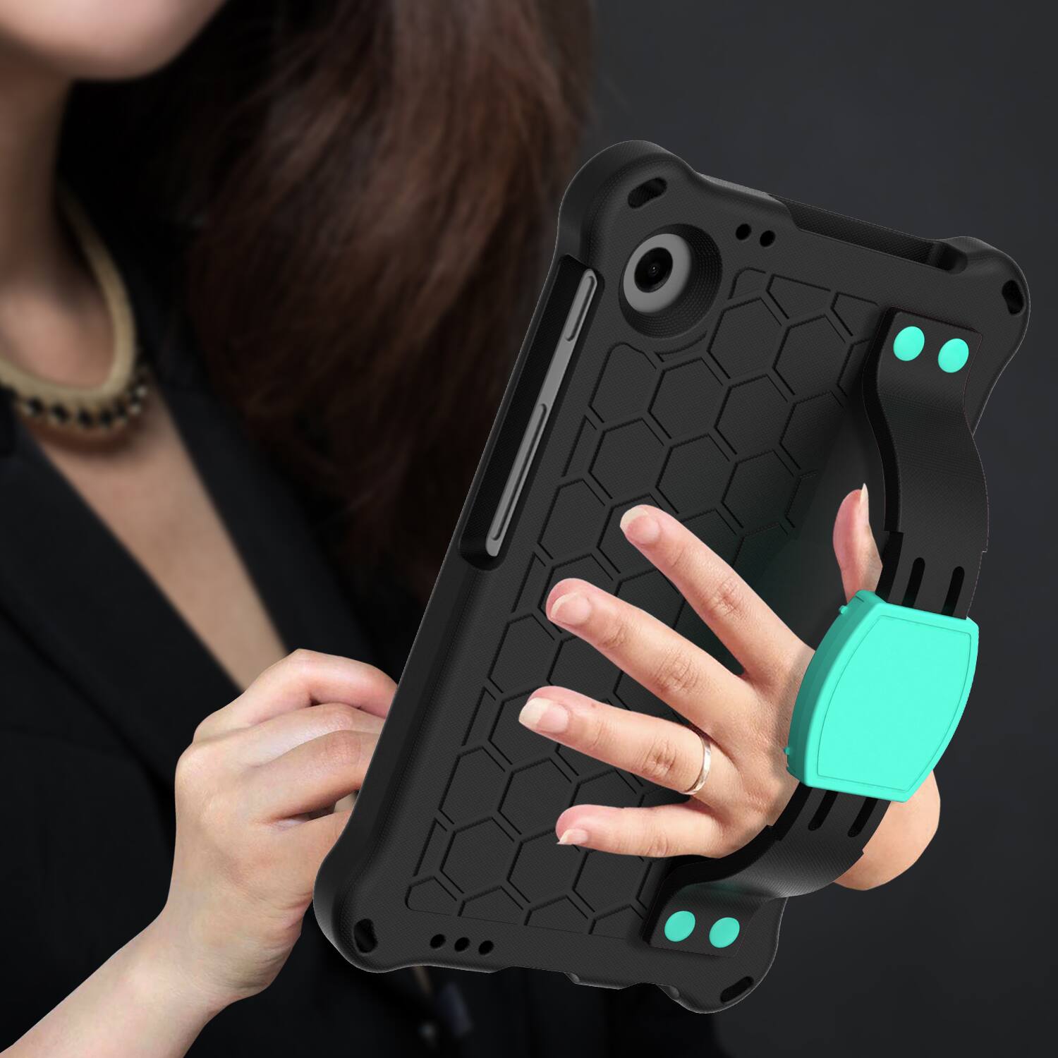 Alt View 3. Dteck - For Samsung Galaxy Tab A11 2025 / A9 2023 Rugged Kid Case Shockproof Safe EVA Hand Grip Cover With Crossbody Strap - Black Mint.