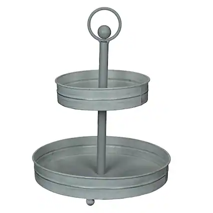 Front. Zeckos - White Galvanized Metal Rustic Round Two Tier Farmhouse Tray Serving Stand - White.