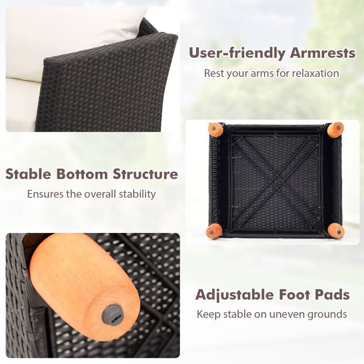 - User-friendly Armrests  
  Rest your arms for relaxation

- Stable Bottom Structure  
  Ensures the overall stability

- Adjustable Foot Pads  
  Keep stable on uneven grounds