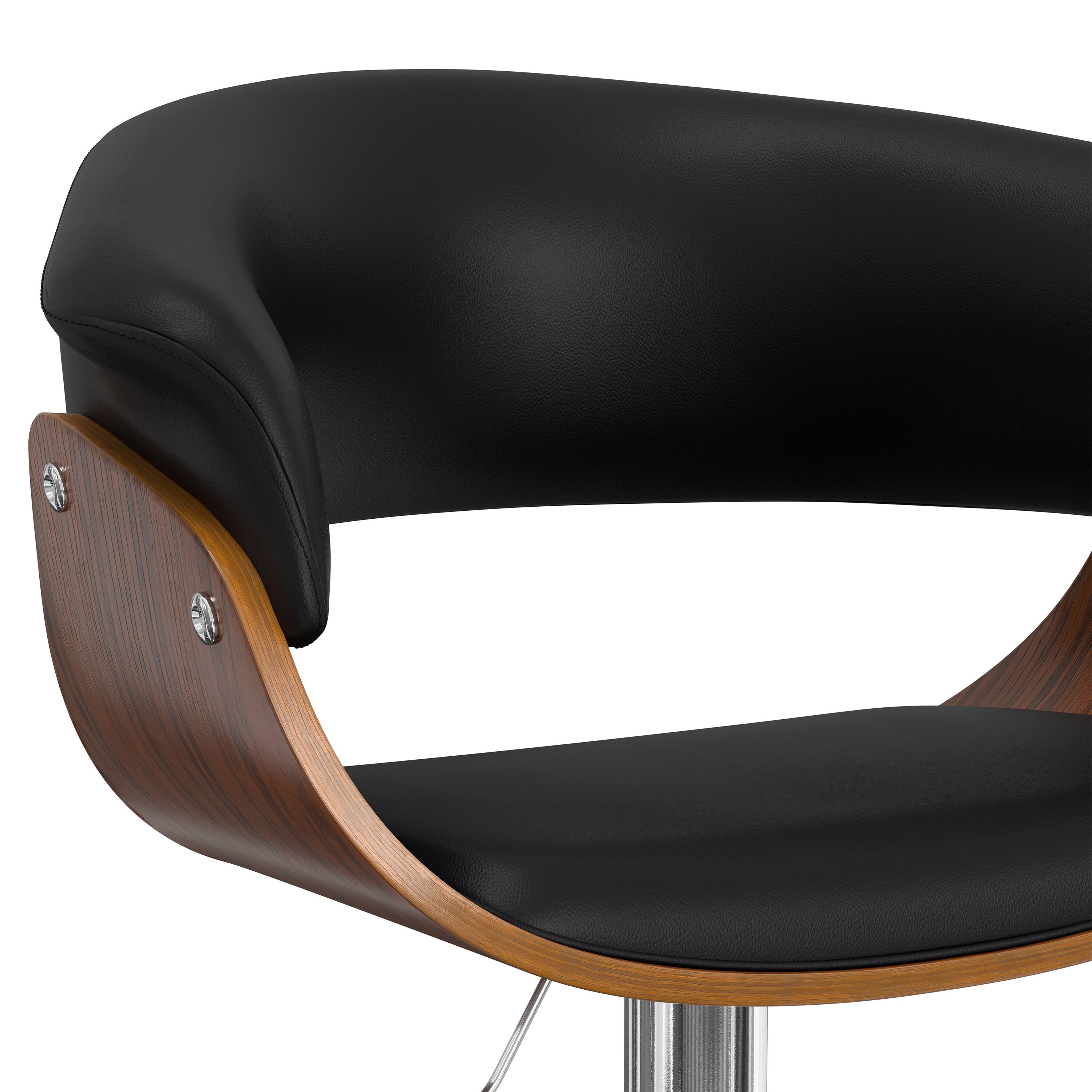 Back. Simpli Home - Sheldon Mid Century Modern 34 inch Adjustable Swivel Bar Stool in Black Vegan Faux Leather - Black.