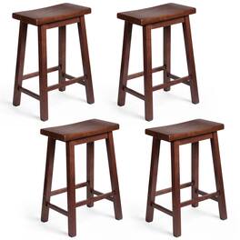 PJ Wood - Classic Saddle Seat 24 Inch Kitchen Bar Counter Stool, (4 Pack) - Walnut