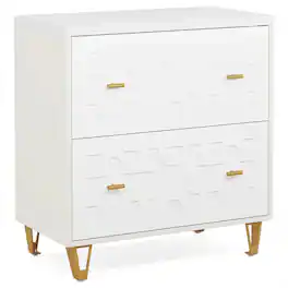 HTUTWOO - 31.52"L Multi-Functional File Cabinet - Nordic Style 2-Drawer Storage Filing Cabinet With Metal Handles, Anti-Tip Straps - White