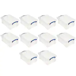 Really Useful Box - 9L Storage Container w/ Snap Lid & Clip Lock Handle (10 Pack) - Clear