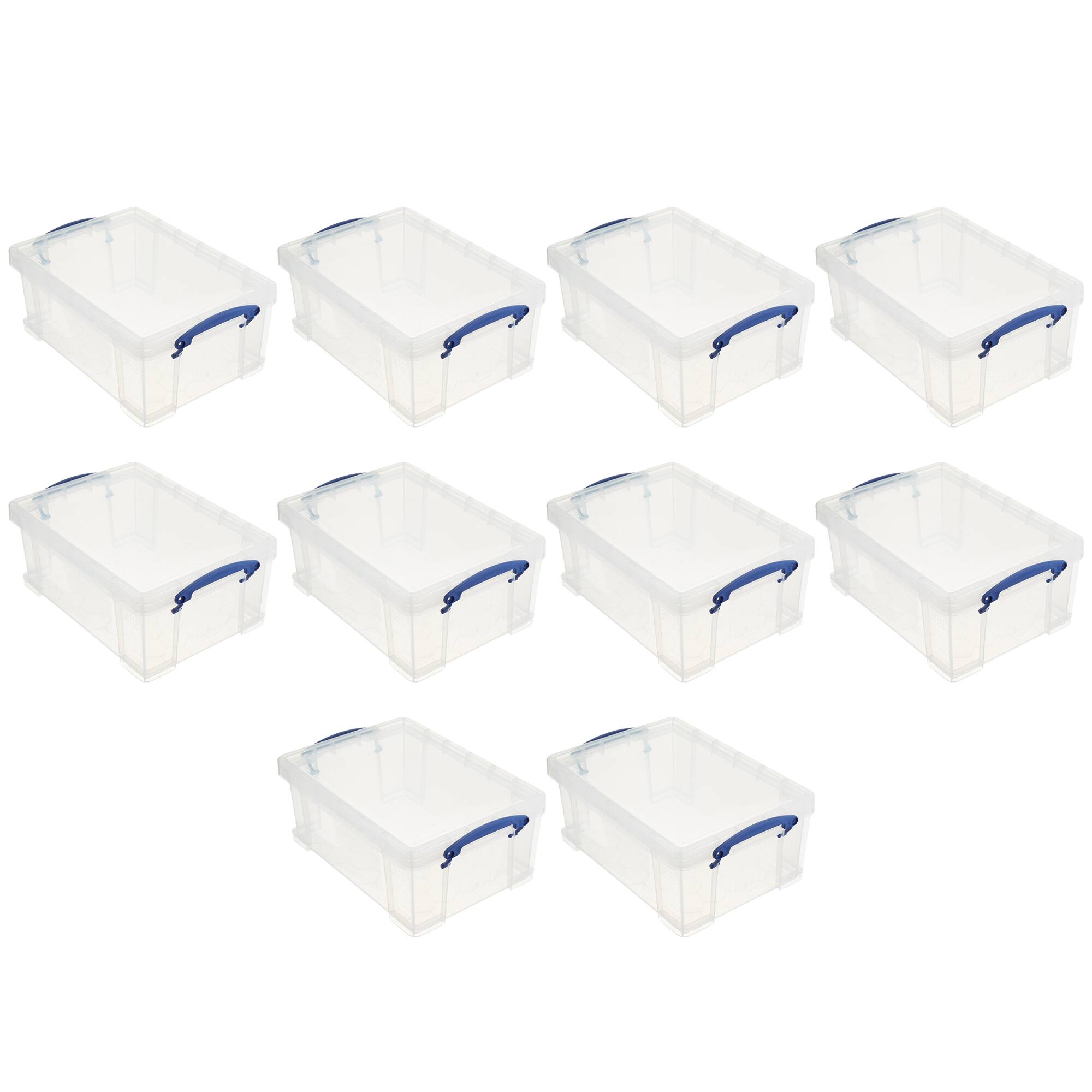 Front. Really Useful Box - Really Useful Box 9L Storage Container w/ Snap Lid & Clip Lock Handle (10 Pack) - Clear.
